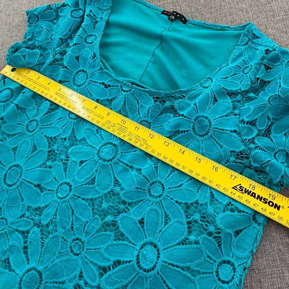 TIANA‎ Sheath Dress Floral Scoop Neck Short SleeveTurquoise Lined Large - Picture 11 of 15